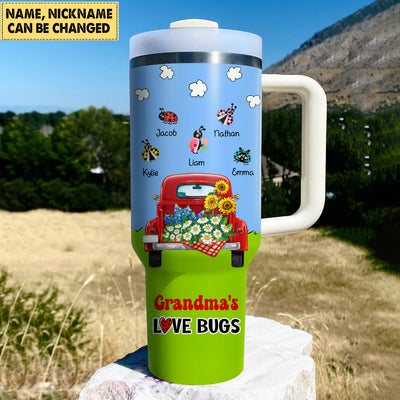 Grandma's love bugs Red Truck Personalized Tumbler With Straw HTN27MAR24CT1