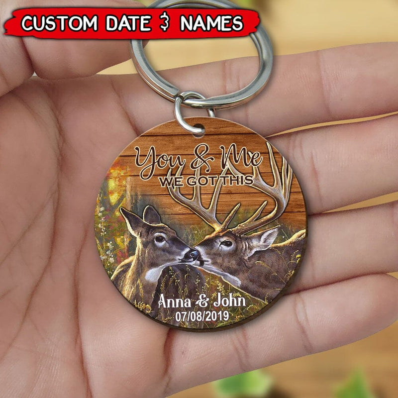 Discover You And Me We Got This Personalized Deer Couple Wooden Keychain