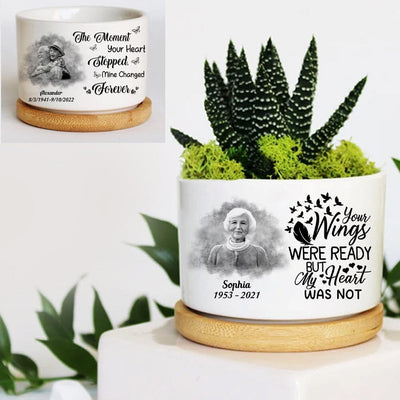 The Moment Your Heart Stopped, Mine Changed Forever Upload Photo Memorial Ceramic Plant Pot HTN31MAR23NA1 Ceramic Plant Pot Humancustom - Unique Personalized Gifts