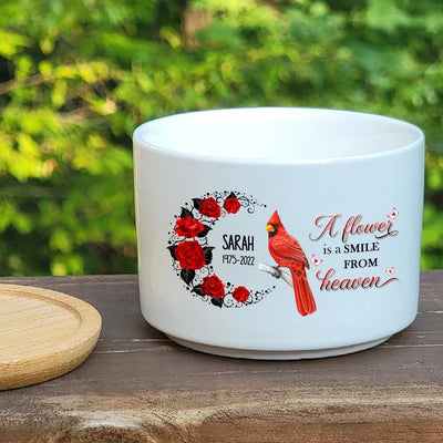 Personalized Cardinal Rose Moon Family Loss Memorial Gift For Gardener Gardening Lover Ceramic Plant Pot HLD03APR23NA1 Ceramic Plant Pot Humancustom - Unique Personalized Gifts