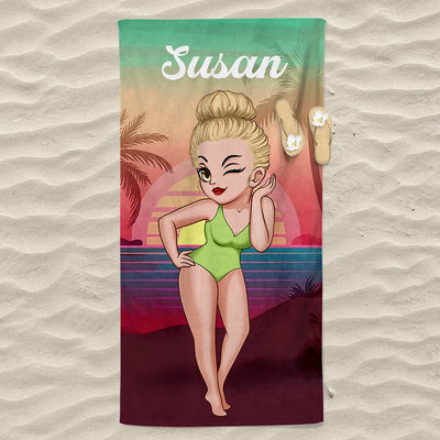Pretty Sassy Bestie Girl Tropical Summer Sunset Personalized Beach Towel NVL09JUN23NA1