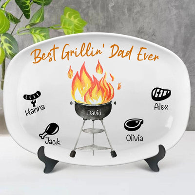 Best Grillin' Papa Ever Personalized Platter For Dad Grandpa Papa NTA22MAY23NA2 Platter Humancustom - Unique Personalized Gifts