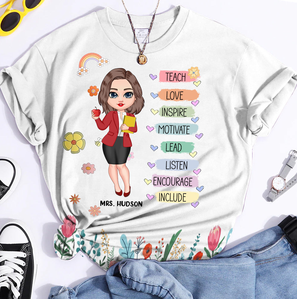 Teacher Floral Rainbow Personalized 3D T-shirt Teacher Appreciation Thank You Gift HTN03JUL23NA3