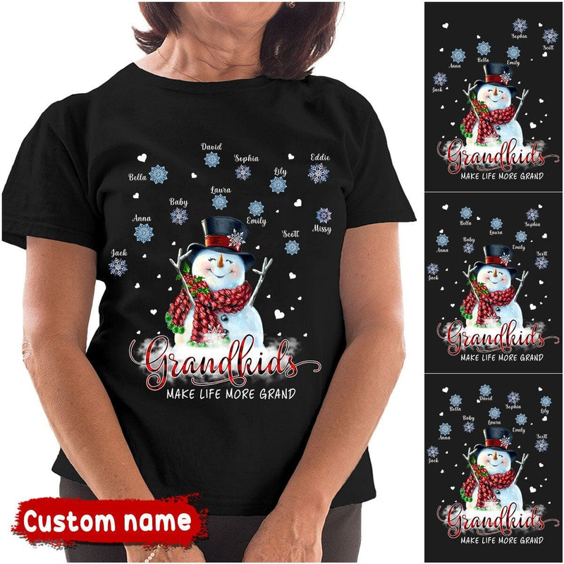 Discover Personalized Snowman Grandma Grandkids Snowflakes T-Shirt