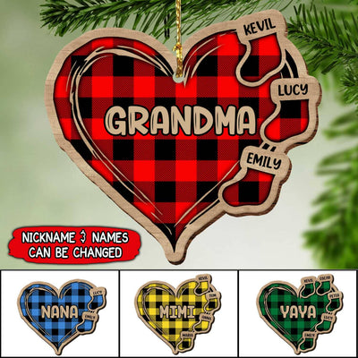 Grandma Mom Heart Christmas Socks Personalized Wood Ornament NLA27OCT21TP2 Wood Custom Shape Ornament Humancustom - Unique Personalized Gifts