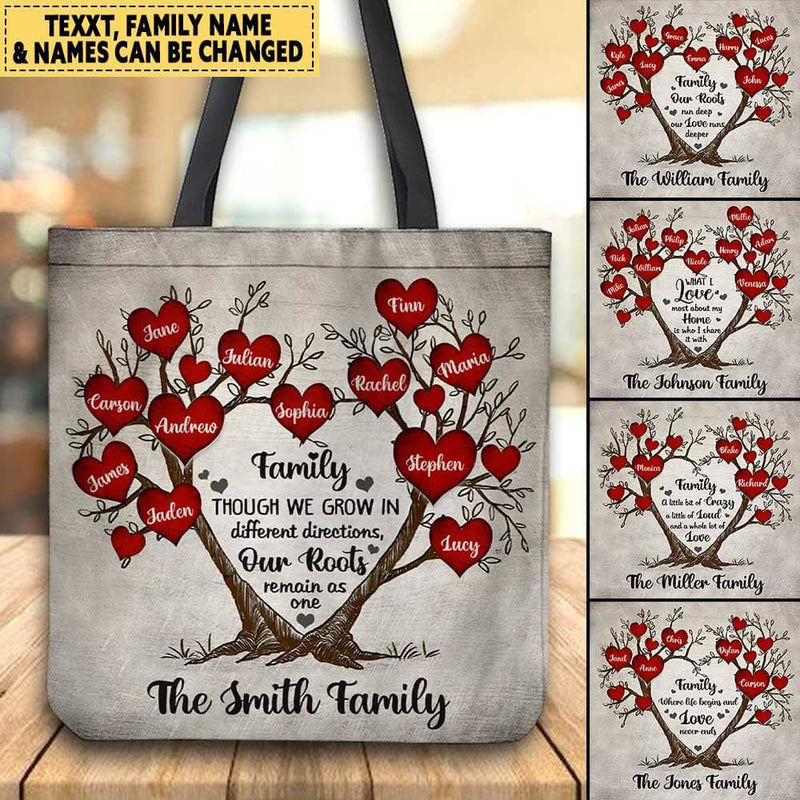 Discover Vintage Gift, Family Tree of life, Though we grow in different directions, our roots remain as one Personalized Tote Bag