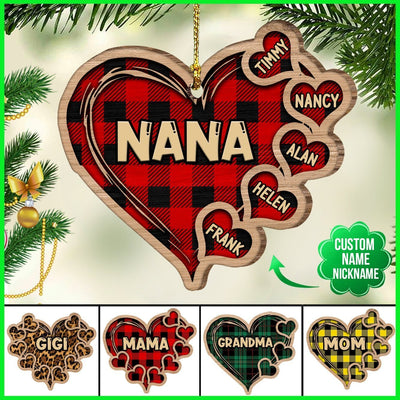 Personalized Christmas Grandma Heart Wood Ornament NVL18OCT21CT2 Wood Custom Shape Ornament Humancustom - Unique Personalized Gifts