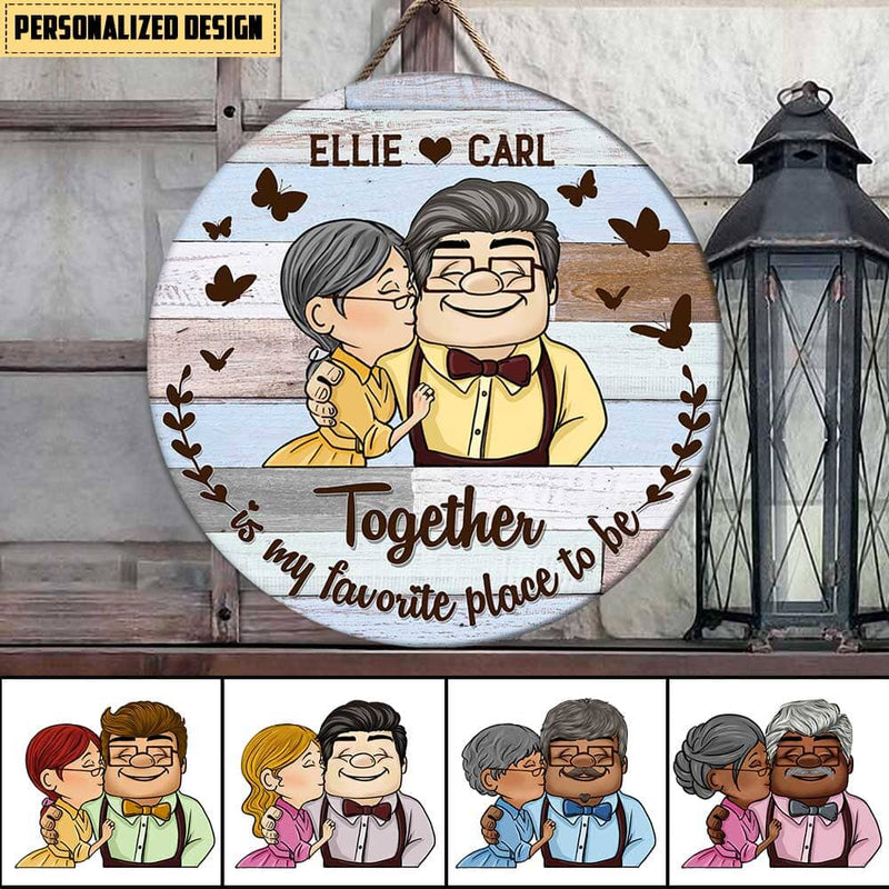 Discover Personalized Gift For Couple Together Is My Favorite Place To Be Circle Wood Sign