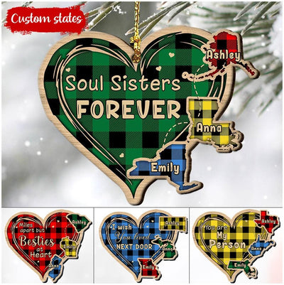 Personalized States Miles Apart But Besties At Heart Wood Custom Shape Ornament DHL26OCT21DD1 Wood Custom Shape Ornament FantasyCustom