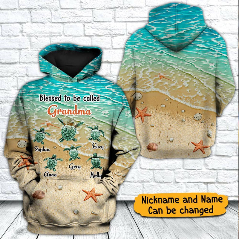 Personalized Grandma Grandkids Turtle Ocean Lover Christmas Xmas Gift Hoodie 3d