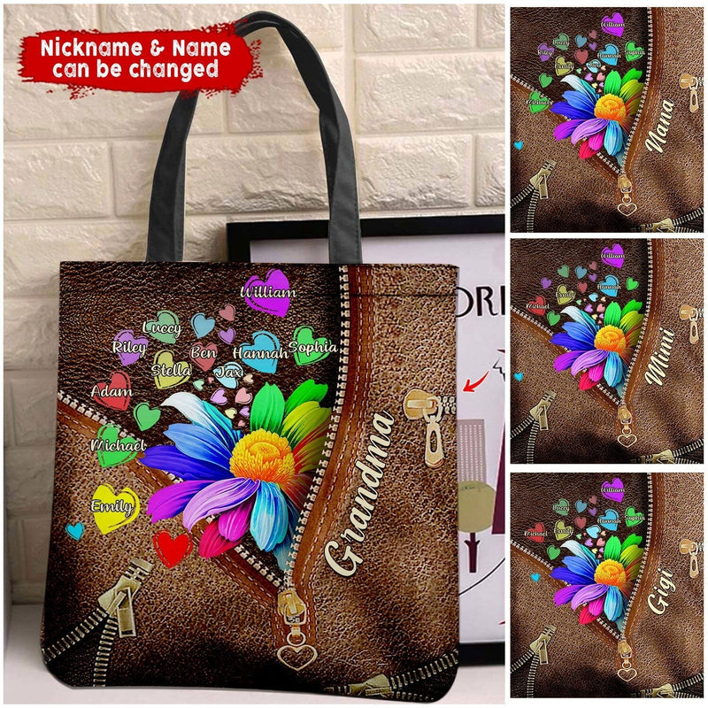 Discover Personalized Grandma Mom Rainbow Sunflower Kids Loves Mother's Day Gift Tote Bag