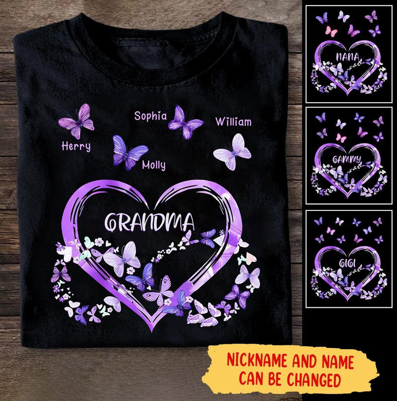 Grandma Heart Butterfly Personalized T-Shirt