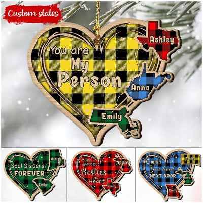 Personalized States Miles Apart But Besties At Heart Wood Custom Shape Ornament DHL26OCT21DD1 Wood Custom Shape Ornament FantasyCustom