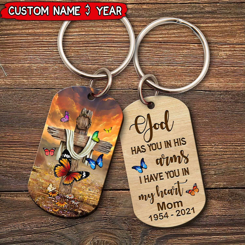 Discover God Has You In His Arms I Have You In My Heart Custom Wooden Keychain 2 Sided