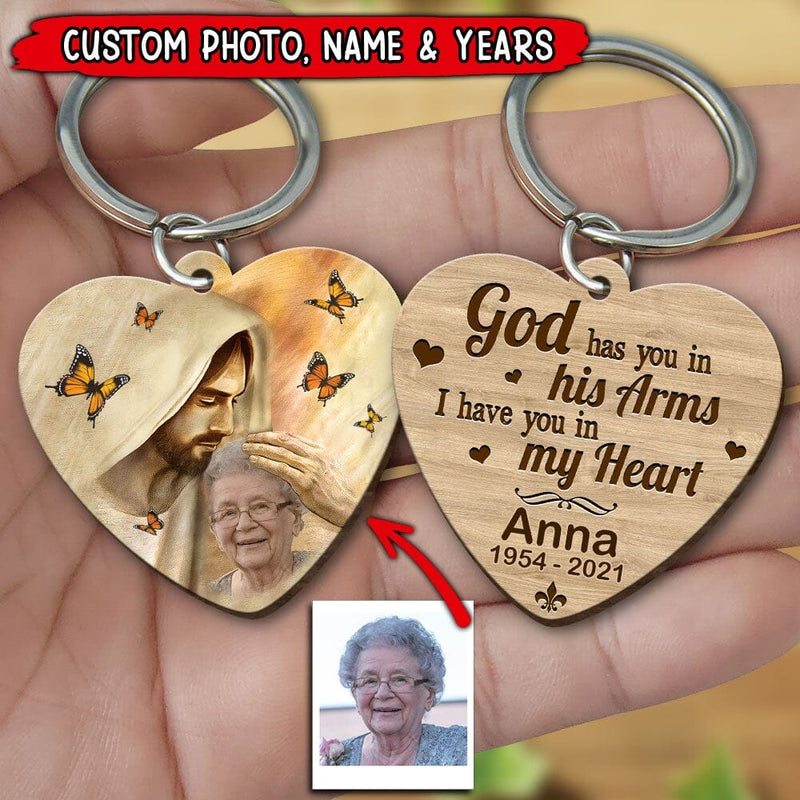 Discover Memorial Upload Photo God has you in his Arms, I have you in my Heart Personalized Wooden