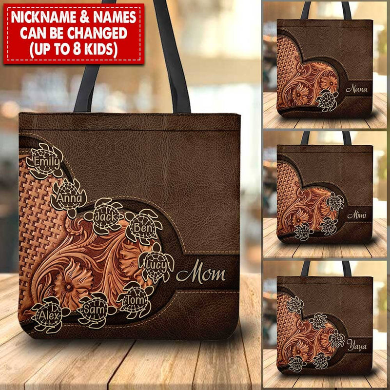 Discover Personalized Grandma Mom Turtle Mother's day Gift Leather Pattern Tote Bag
