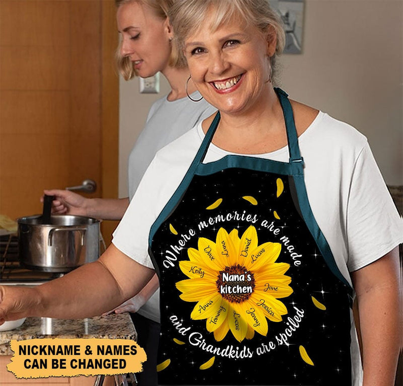 Discover Grandma's Kitchen Where Memories Are Made Custom Names Mother's Day Sunflower Galaxy Apron