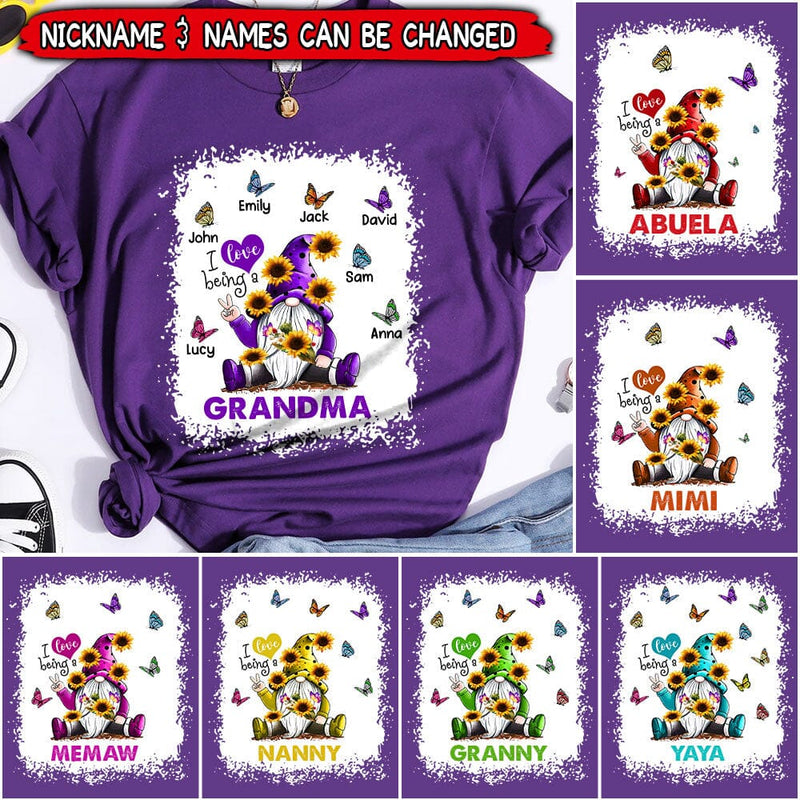 Discover Colorful Gnome Grandma- Mom With Butterfly Kids, I Love Being A Nana Personalized T-shirt