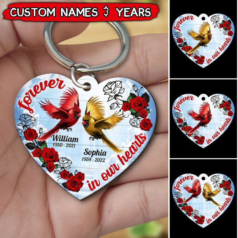 Discover Forever In Our Hearts Rose Heart Heaven Cardinal Bird Custom Memorial Gift Wooden Keychain