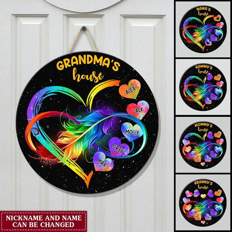 Discover Grandma's House Grandkids Infinity Love Family Mother's Day Gift Heart Rainbow Circle Wooden Sign