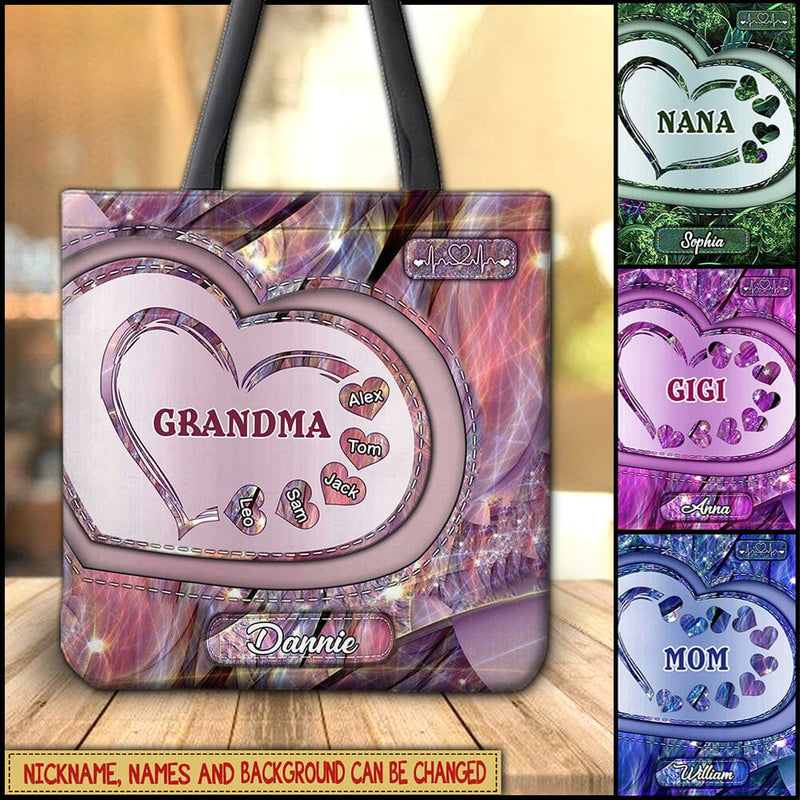 Discover Sparkling Grandma- Mom With Sweet Heart Kids, Multi Colors Personalized Tote Bag