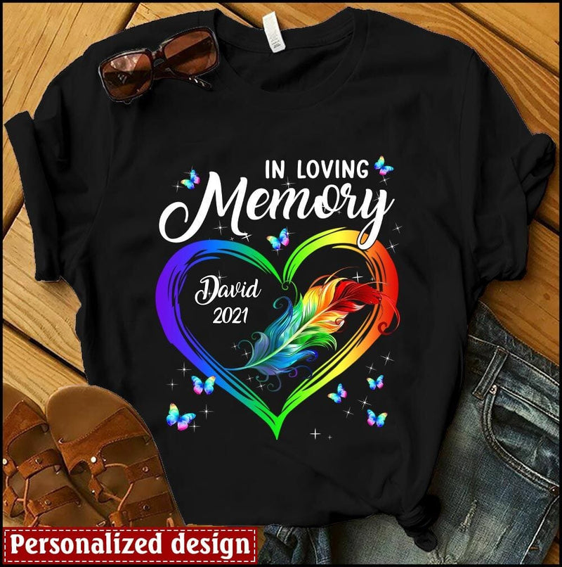 In Loving Memory Heart Feather Butterfly Memorial Custom Gift T-shirt -  HumanCustom - Unique Personalized Gifts Made Just for You
