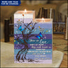 Those We Love Don't Go Away Butterfly Purple Blue Pattern Memorial Gift Wood Candle Holder DHL08MAR22DD1 Wood Candle Holder Humancustom - Unique Personalized Gifts 4.72 x 3.93 x 2 inches