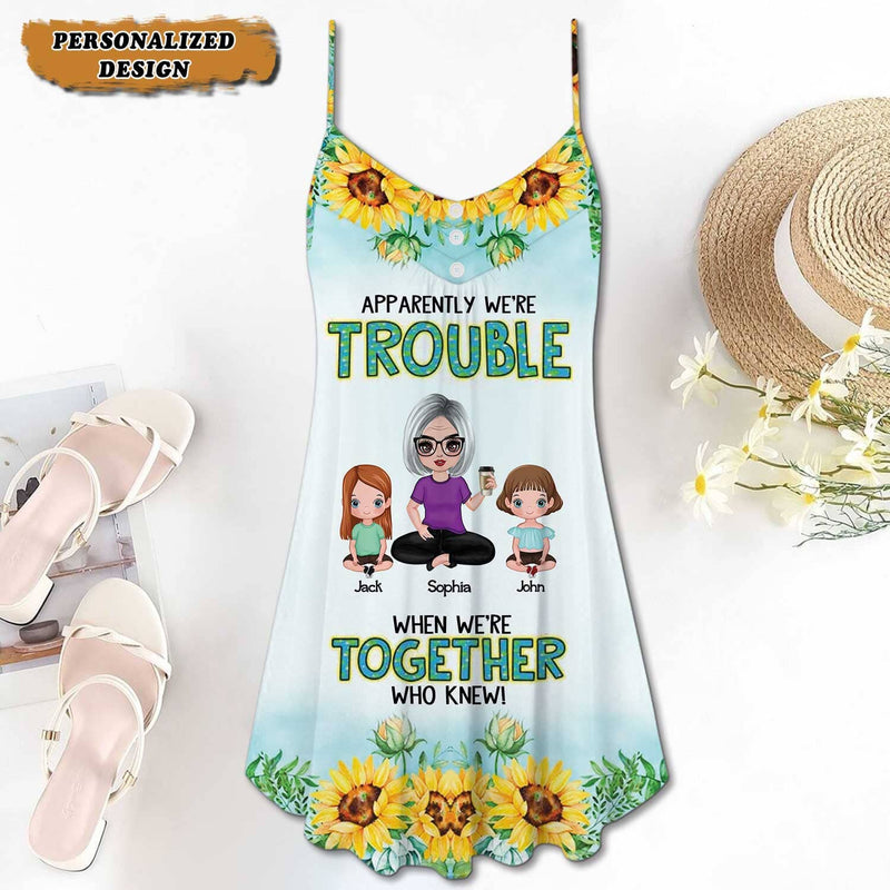 Discover Apparently We're Trouble Grandma Nana Grandkids Granddaugter Grandson Sunflower Personalized Summer Dress