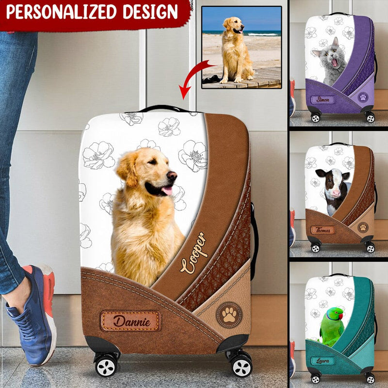 Discover Personalized Dog Mom Puppy Pet Dogs Lover Zipper Texture Leather Luggage Cover