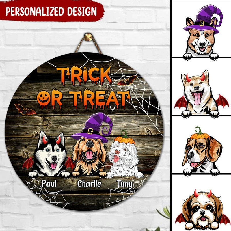 Discover Personalized Halloween Dog Trick or Treat Circle Wood Sign