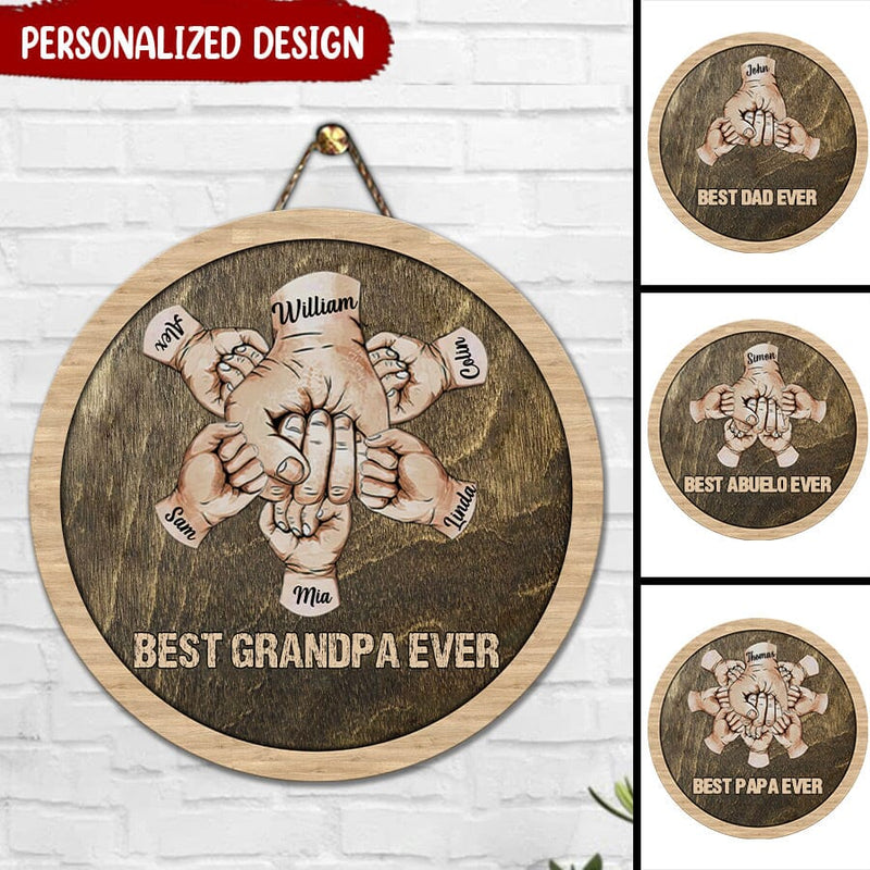 Best Grandpa Ever, Hands Print Personalized Shape Wooden Sign