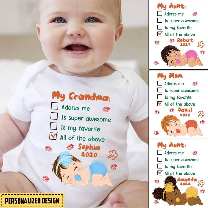 Personalized Grandma Mom Baby Funny Gift Mother's Day Familia Fun Present Baby Onesie