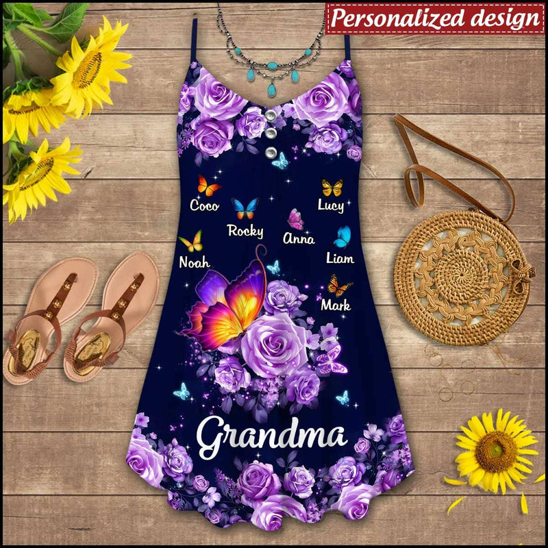 Discover Floral Butterfly Grandma- Mom With Little Kids, Gifts For Nana Auntie Mommy Personalized Summer Dress