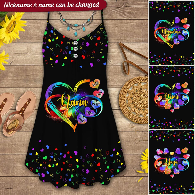Discover Grandma Grandkids Infinity Love Family Mother's Day Gift Heart Rainbow Summer Dress