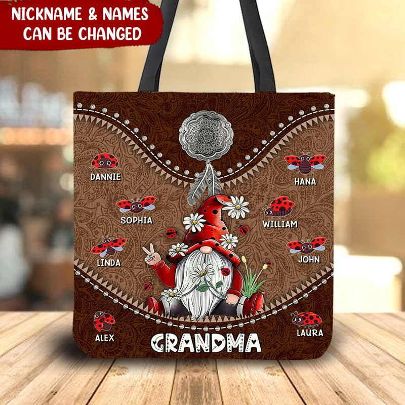 Discover Gnome Grandma Mom Love Bugs Custom Names Mother's Day Gift American Native Tote Bag