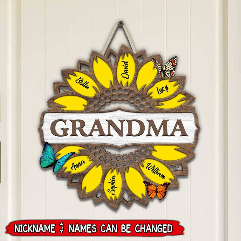 Discover Personalized family Grandma Mom sunflower Shape wooden sign