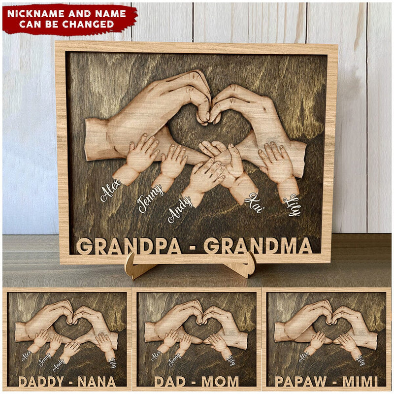 Discover Grandpa - Grandma Hands Print Love Grandkids Personalized Wood Plaque