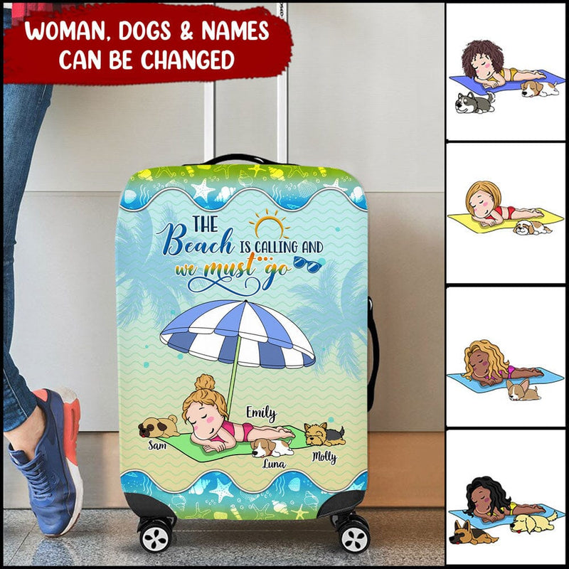 Discover The Beach Is Calling And We Must Go Tropical Background Custom Gift For Dog Mom Vacation Luggage Cover