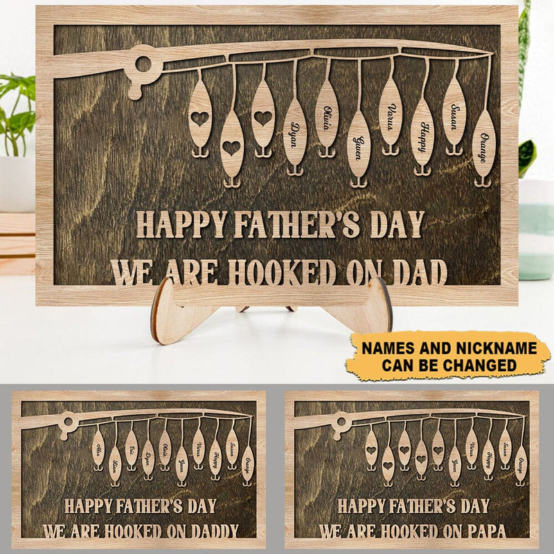 Discover Happy Father's Day We Are Hooked On Dad Love Fishing PersonalizedWood Plaque
