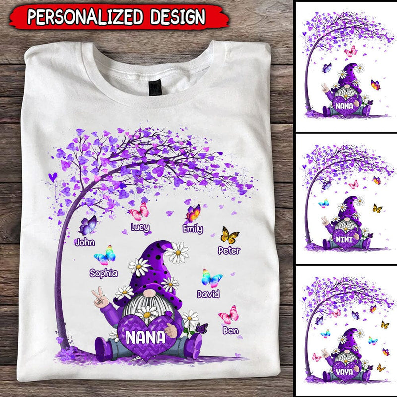 Discover Violet Gnome Grandma Mom Loves Butterfly Kids, Mother's Day Gift Personalized T-Shirt