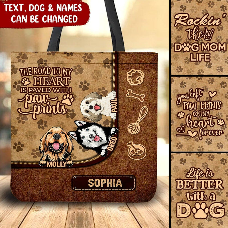 Discover Gift For Dog Lovers, The Road To My Heart Is Paved With Pawprints Personalized Tote Bag
