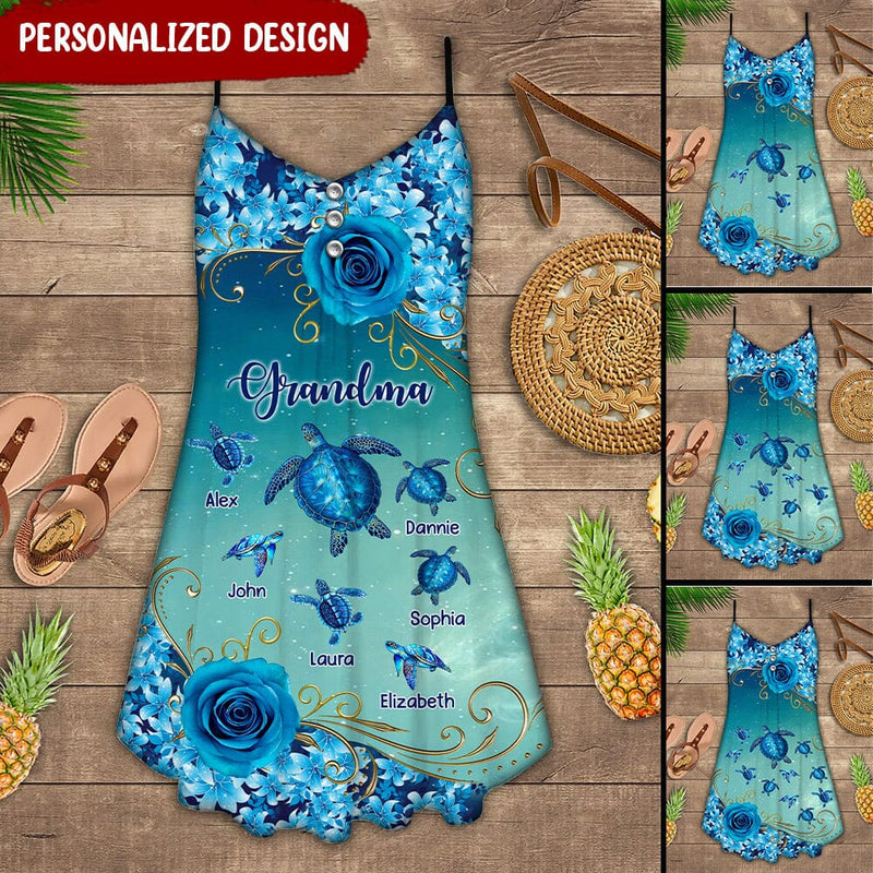 Discover Customized Grandma Mom Turtle Custom Names Mother's Day Gift Flower Galaxy Background Summer Dress
