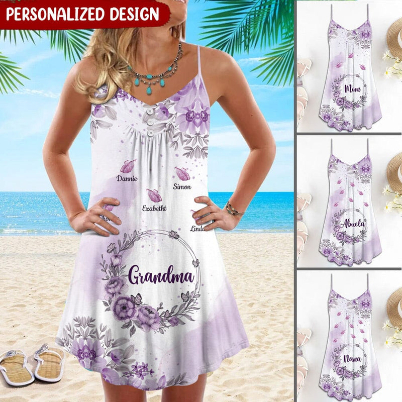 Discover Purple Flower Wreath Butterfly Summer Dress Mom Grandma With Grandkids Personalized Summer Dress