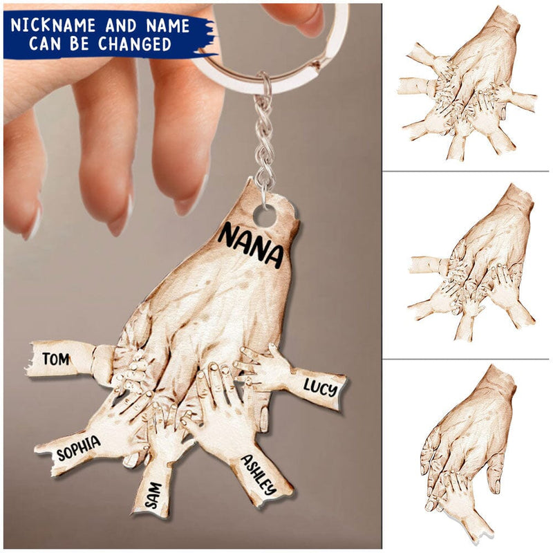 Discover Nana, Mimi, Grandma Hand Prints Love Grandkids Personalized Acrylic Keychain