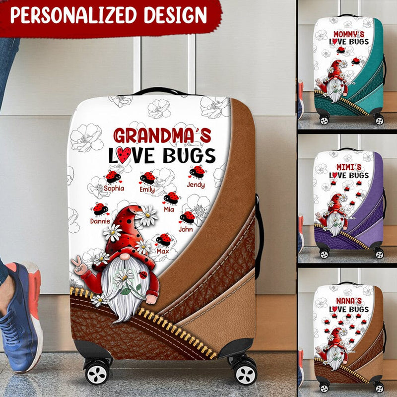 Discover Grandma Mom Love Bugs Custom Names Mothers Day Gift Leather Zipper Background Luggage Cover