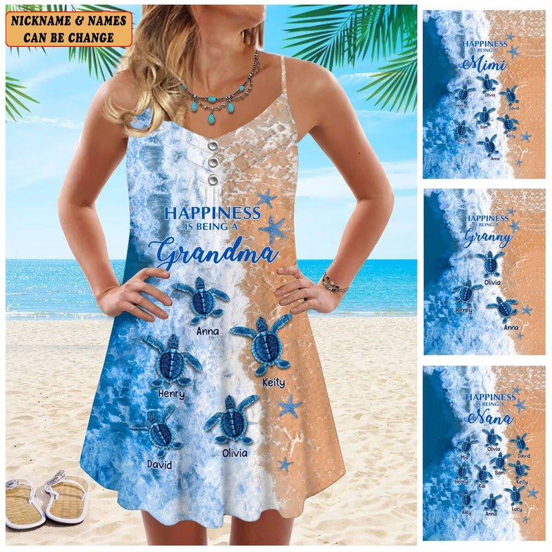 Discover Turtle Happiness is Being Grandma Mommy Aunite Personalized Summer Dress