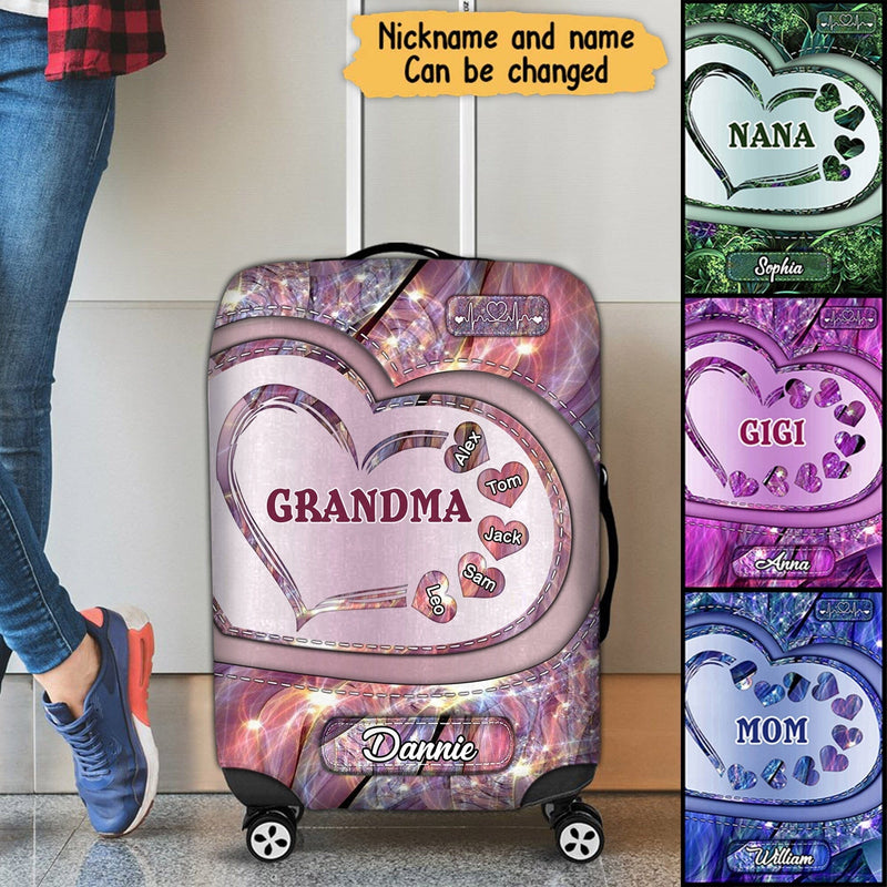 Discover Sparkling Grandma- Mom With Sweet Heart Kids, Multi Colors Personalized Luggage Cover