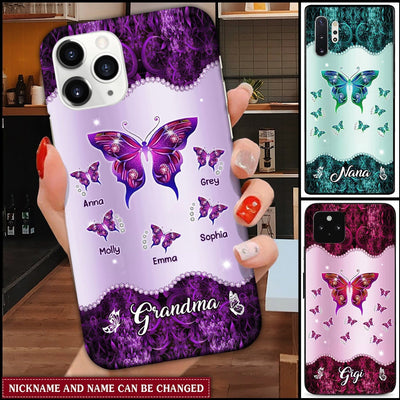 Grandma, Nana, Mimi Butterfly Love Grandkids Violet Personalized Color Phone Case KNV30JUN22TT1 Glass Phone Case Humancustom - Unique Personalized Gifts Iphone iPhone 13
