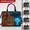Cross And Blue Butterfly 3D Customized Gift For Grandma Leather Handbag NTH03AUG22NY1 Leather Handbag Humancustom - Unique Personalized Gifts Black