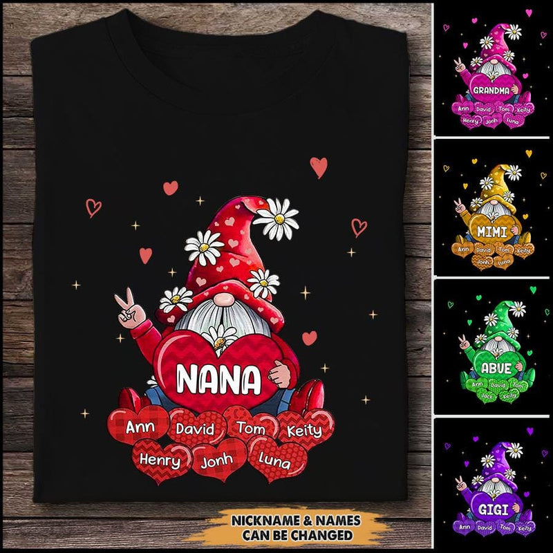 Discover Colorful Grandma Mom Gnome Loves Sweet Heart Kids, Mother's Day Personalized T-Shirt